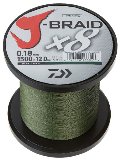 Obrazek Daiwa J-Braid X8 Tm.zelená, 0.13mm 8.0kg 1m